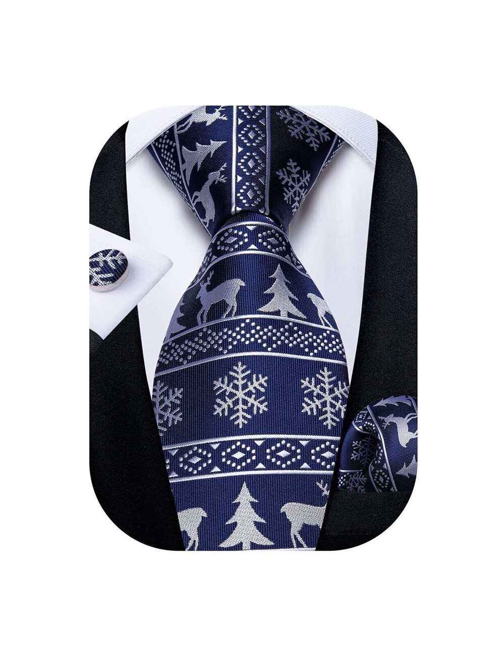 1631 Blue and White Tie Sets Silk Woven Jacquard Hanky Cufflinks Neckties
